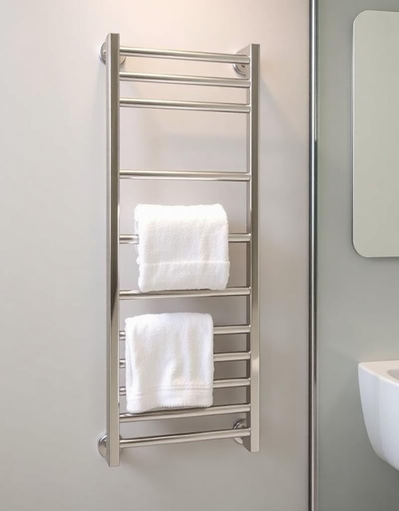 Electric towel warmer in brushed silver